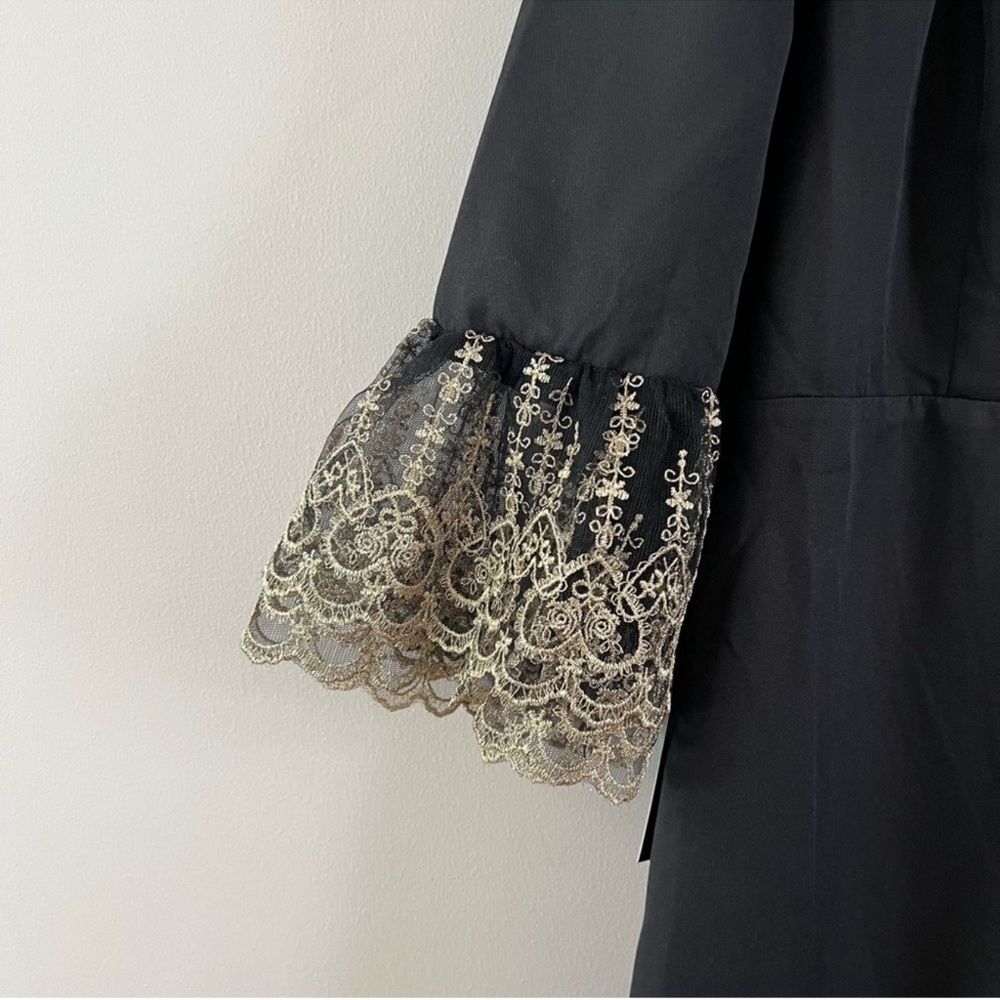 Pomander Place Lillith Black Maxi Dress Small NWT Gold Lace Formal Gala - Picture 7 of 11